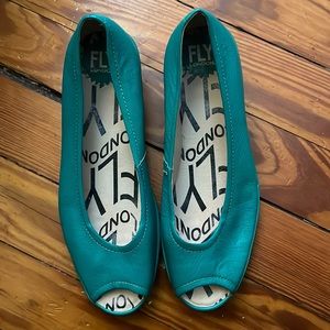 Fly London wedge open toe blue